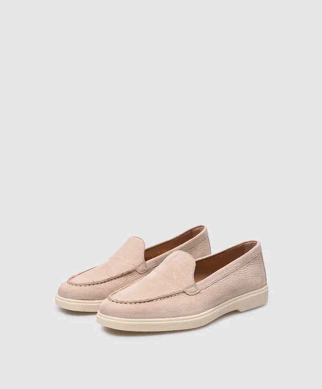 Santoni Mocassini in pelle beige con logo WUYA58856TISNPRX