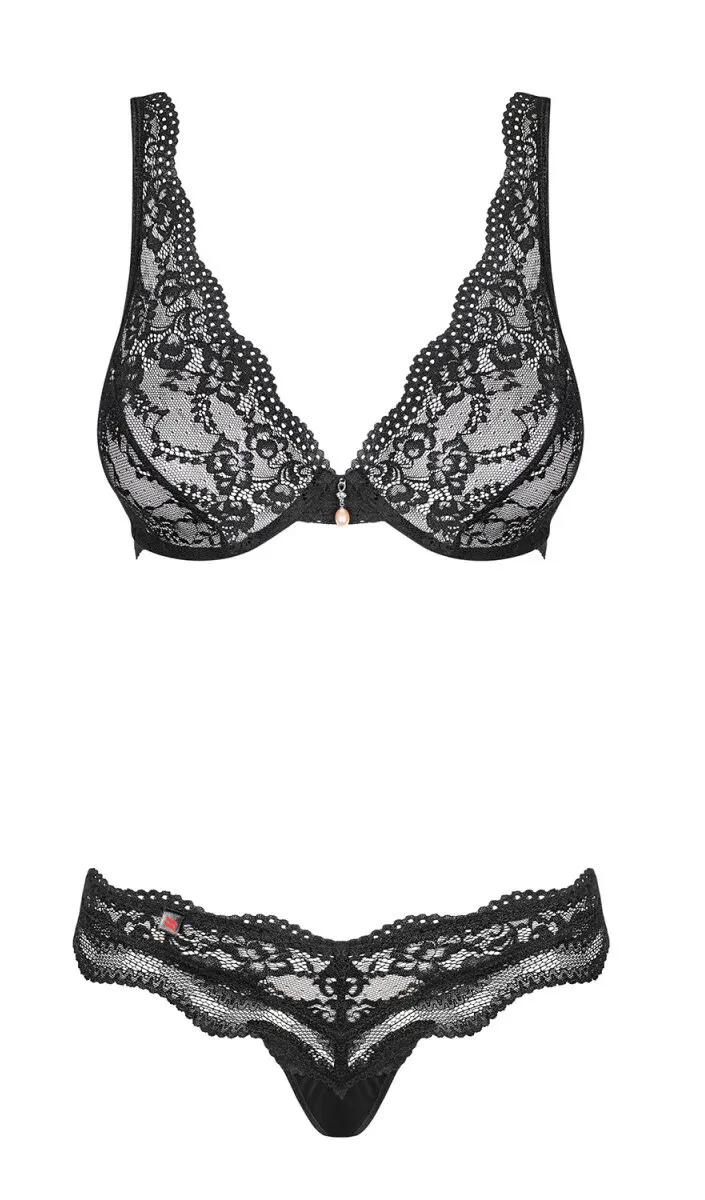 Set di lingerie in pizzo INT583 Nero