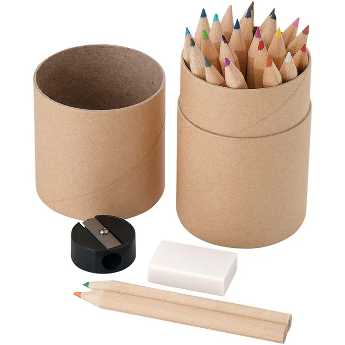 Set di matite colorate con gomma e temperino WOODBY
