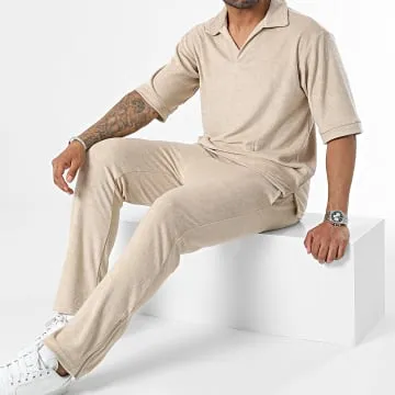 Set di pantaloncini da polo e pantaloni da jogging beige