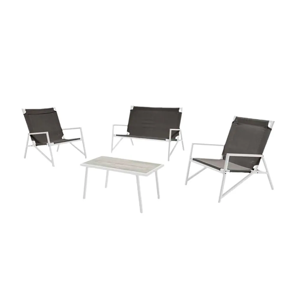 Set salotto da giardino Formentera - Ferro bianco e Textilene tortora 