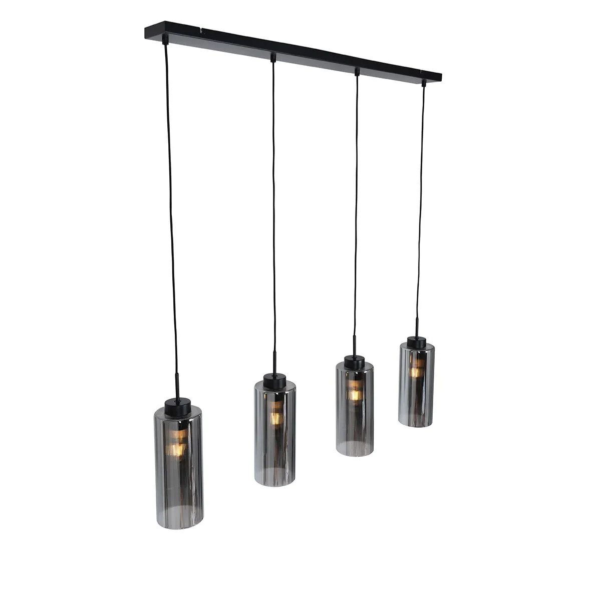 Smart hanglamp zwart met smoke glas 4-lichts incl. 4 Wifi ST64 - Laura