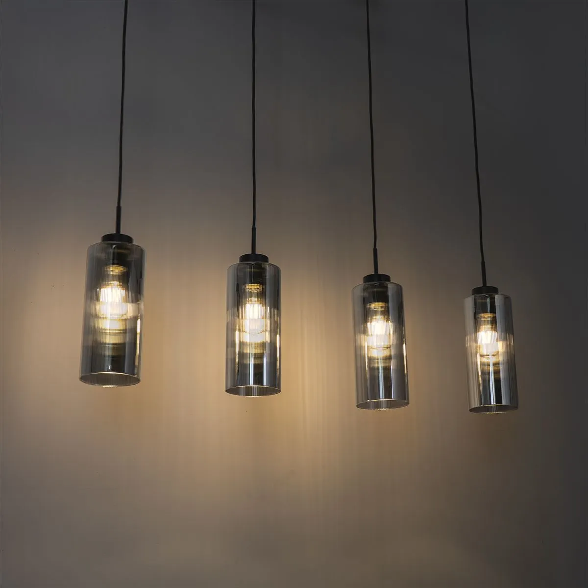 Smart hanglamp zwart met smoke glas 4-lichts incl. 4 Wifi ST64 - Laura
