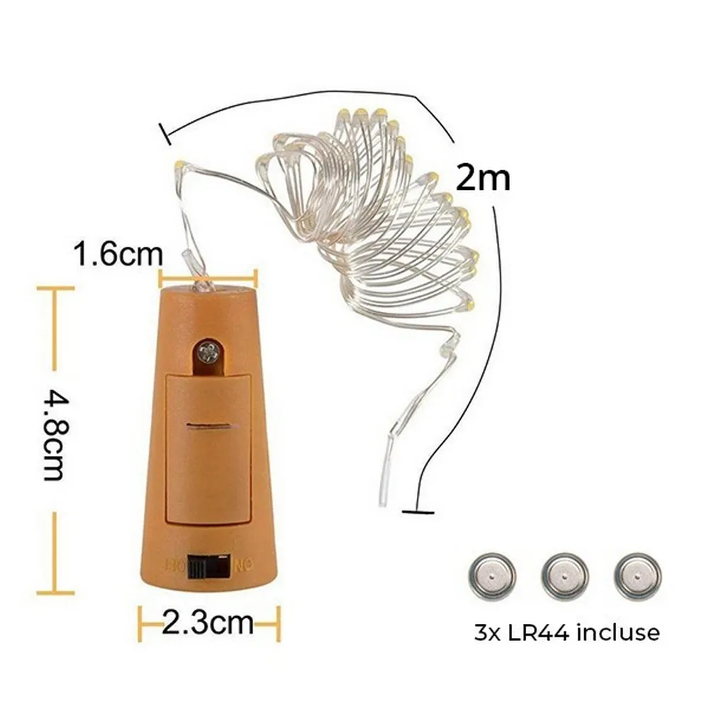 Stringa per bottiglie 2 metri da 20 MicroLed Bianco Caldo a batteria Wisdom