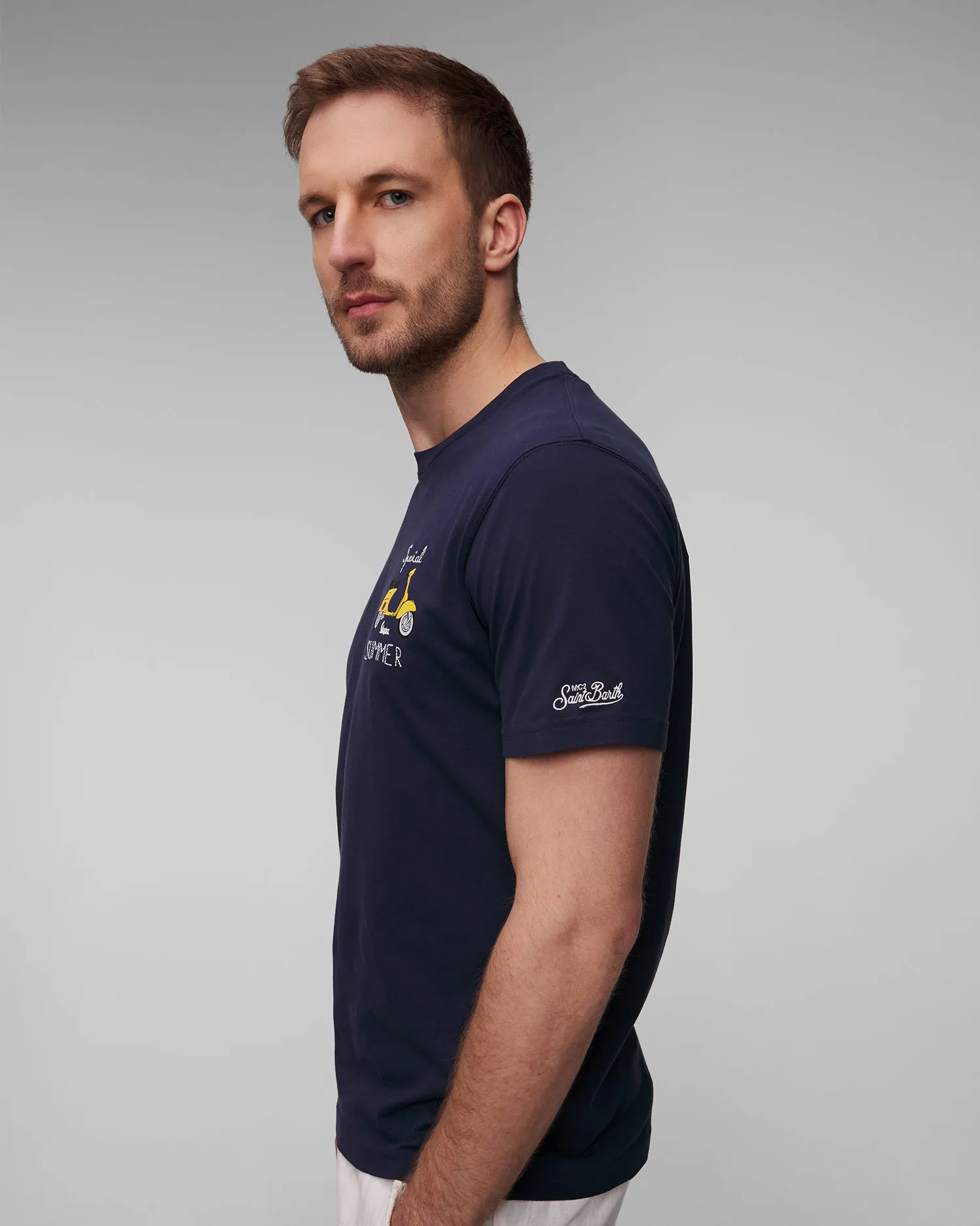 T-shirt blu scuro da uomo MC2 Saint Barth TSHM001-03122f
