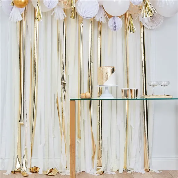 Tenda con frange fai-da-te oro e bianco