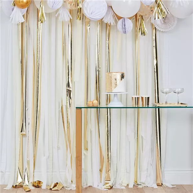 Tenda con frange fai-da-te oro e bianco
