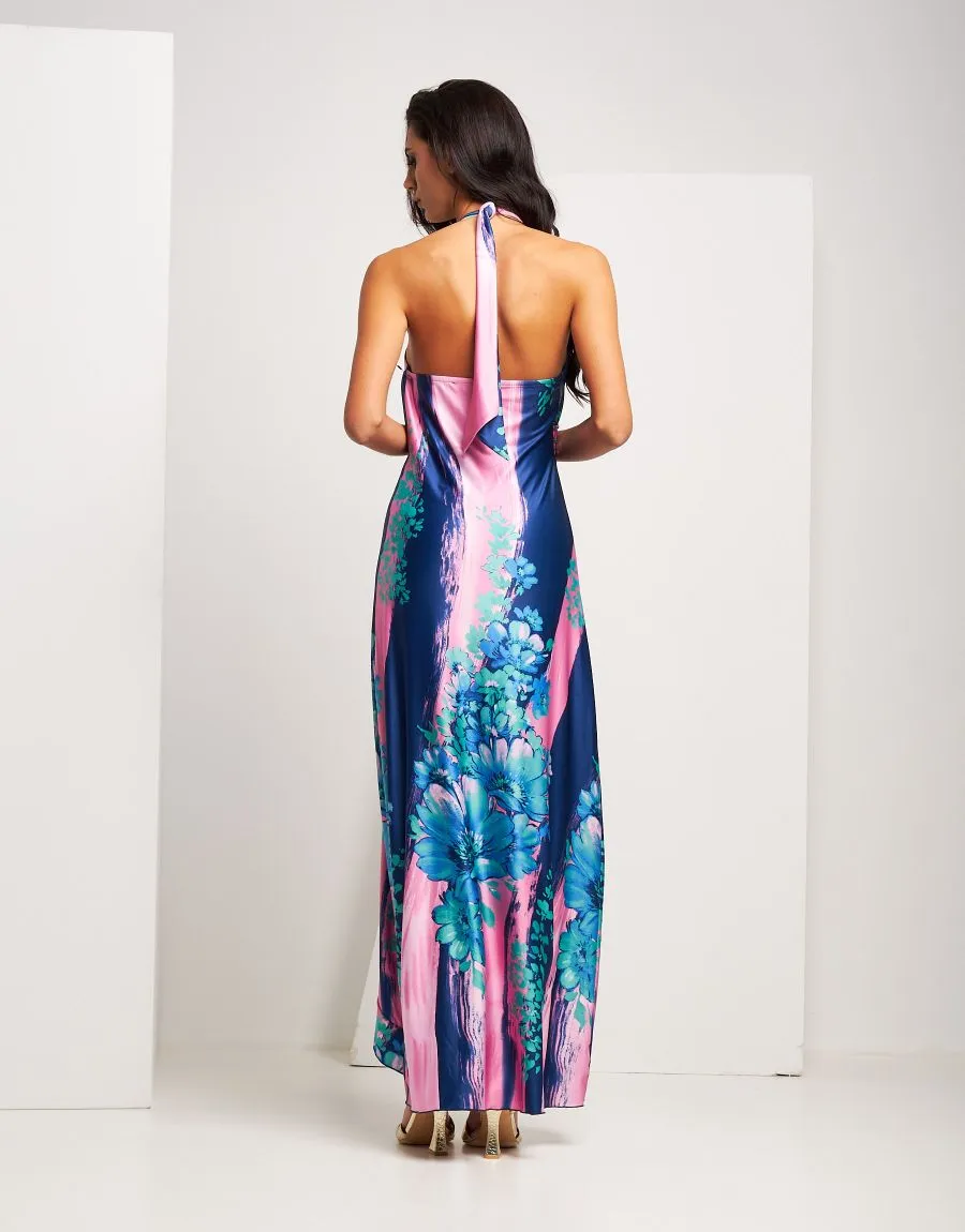 Vestito lungo in jersey fantasia con pietre